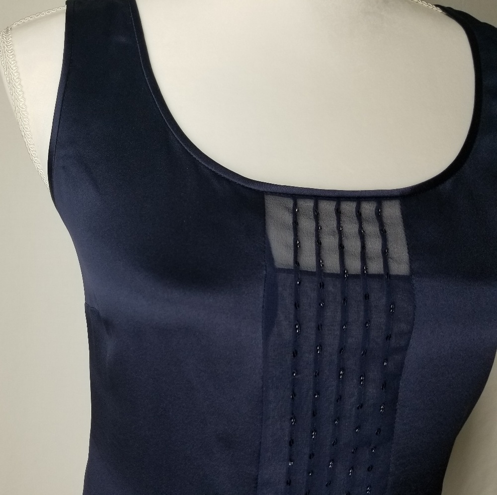 CARLISLE Navy Silk Sequin top Sz 2